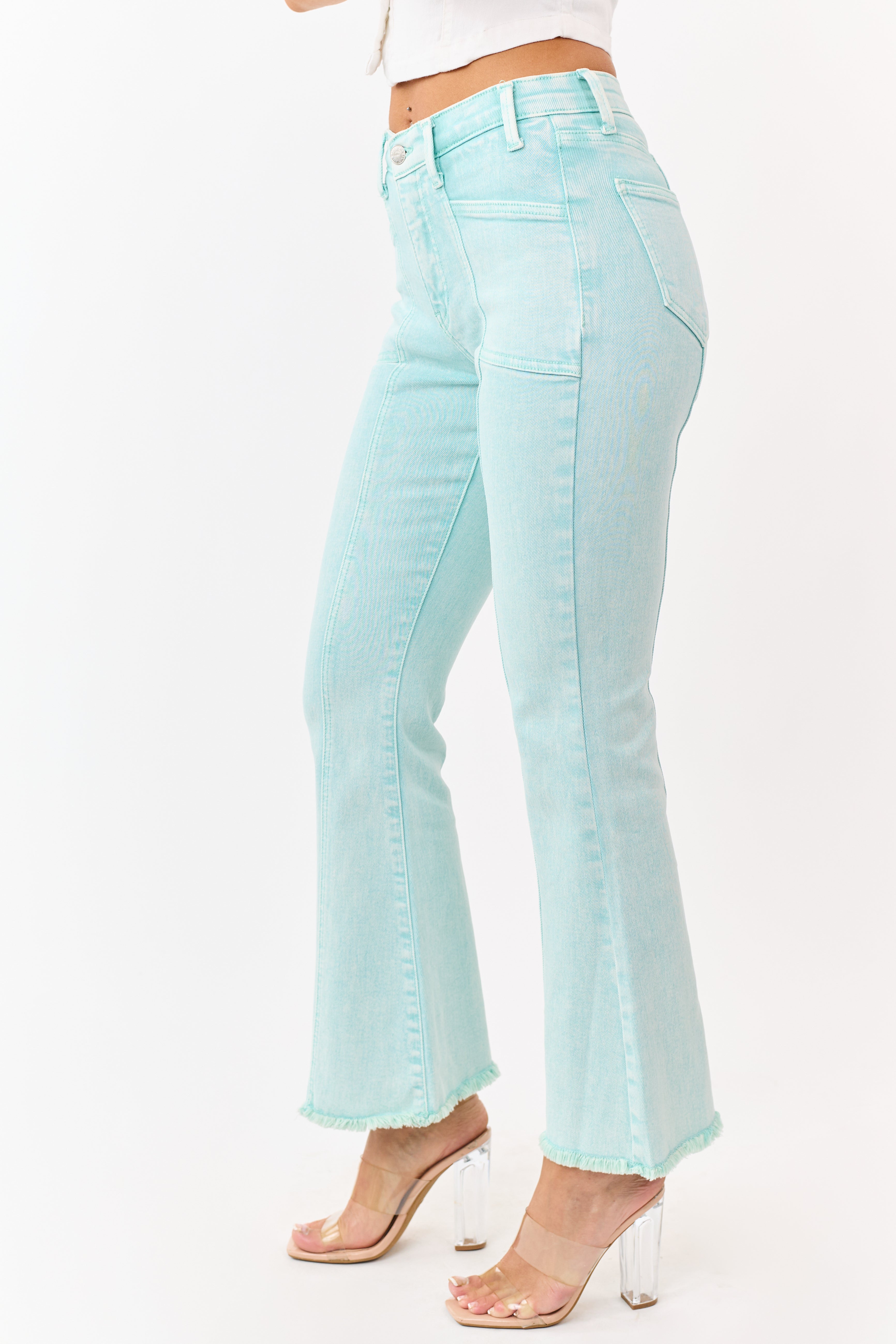 Saige Turquoise Tummy Control Bootcut Jeans
