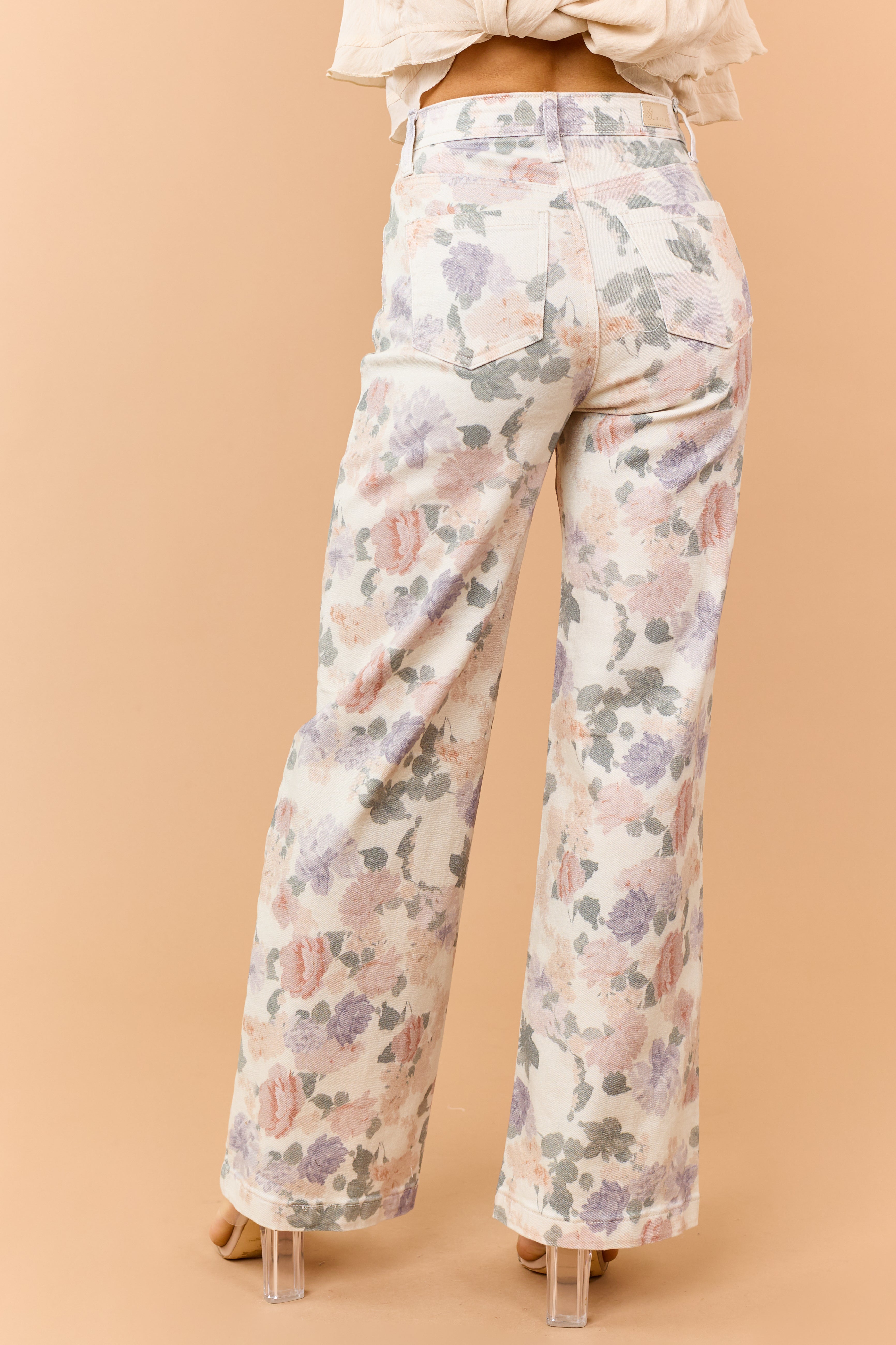 Saige Vanilla Floral Tummy Control Straight Jeans