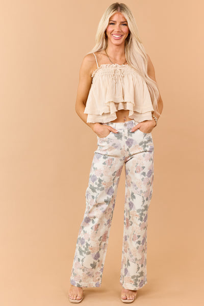 Saige Vanilla Floral Tummy Control Straight Jeans