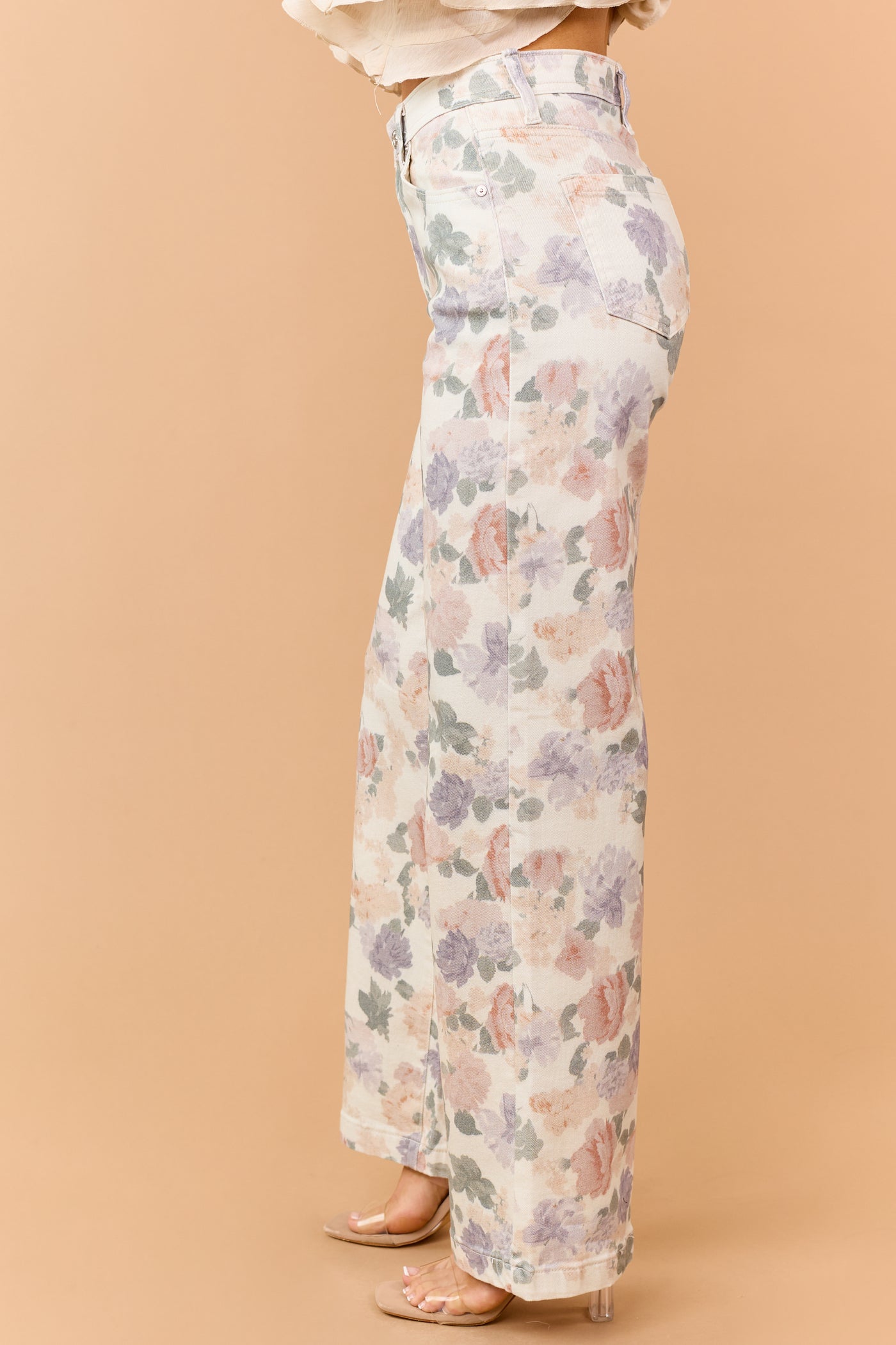 Saige Vanilla Floral Tummy Control Straight Jeans