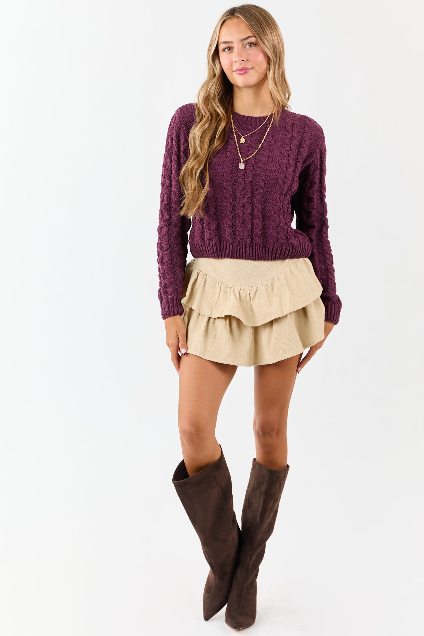 Sand Corduroy Ruffle Tiered Mini Skort