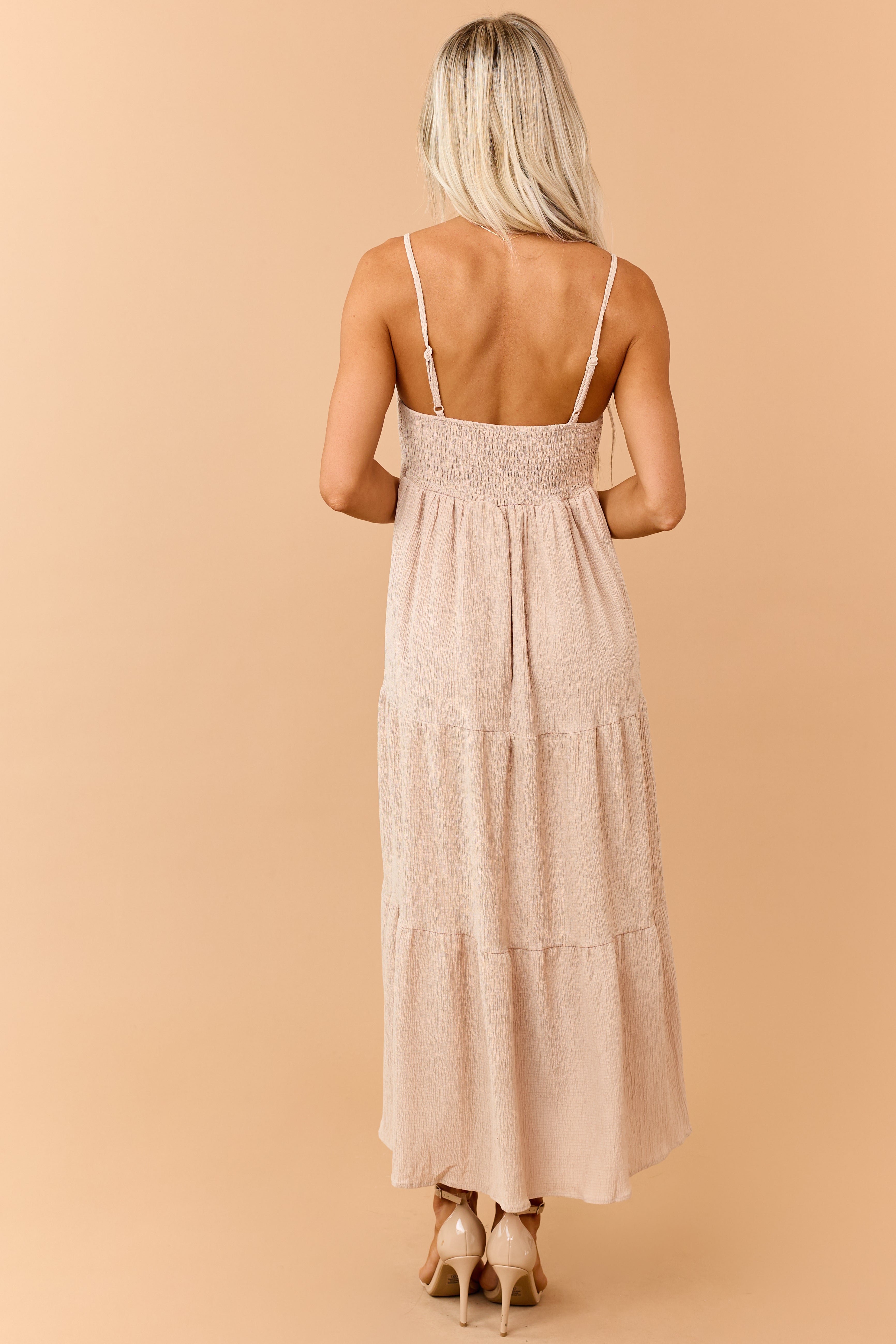 Sand Crochet Bodice Tiered Maxi Dress | Lime Lush Boutique