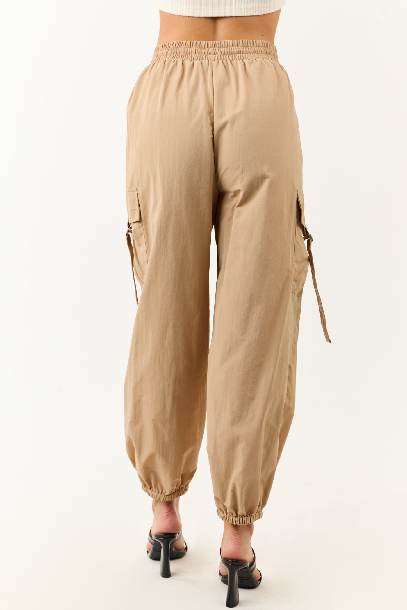 Sand Drawstring Waistband Cargo Jogger Pants