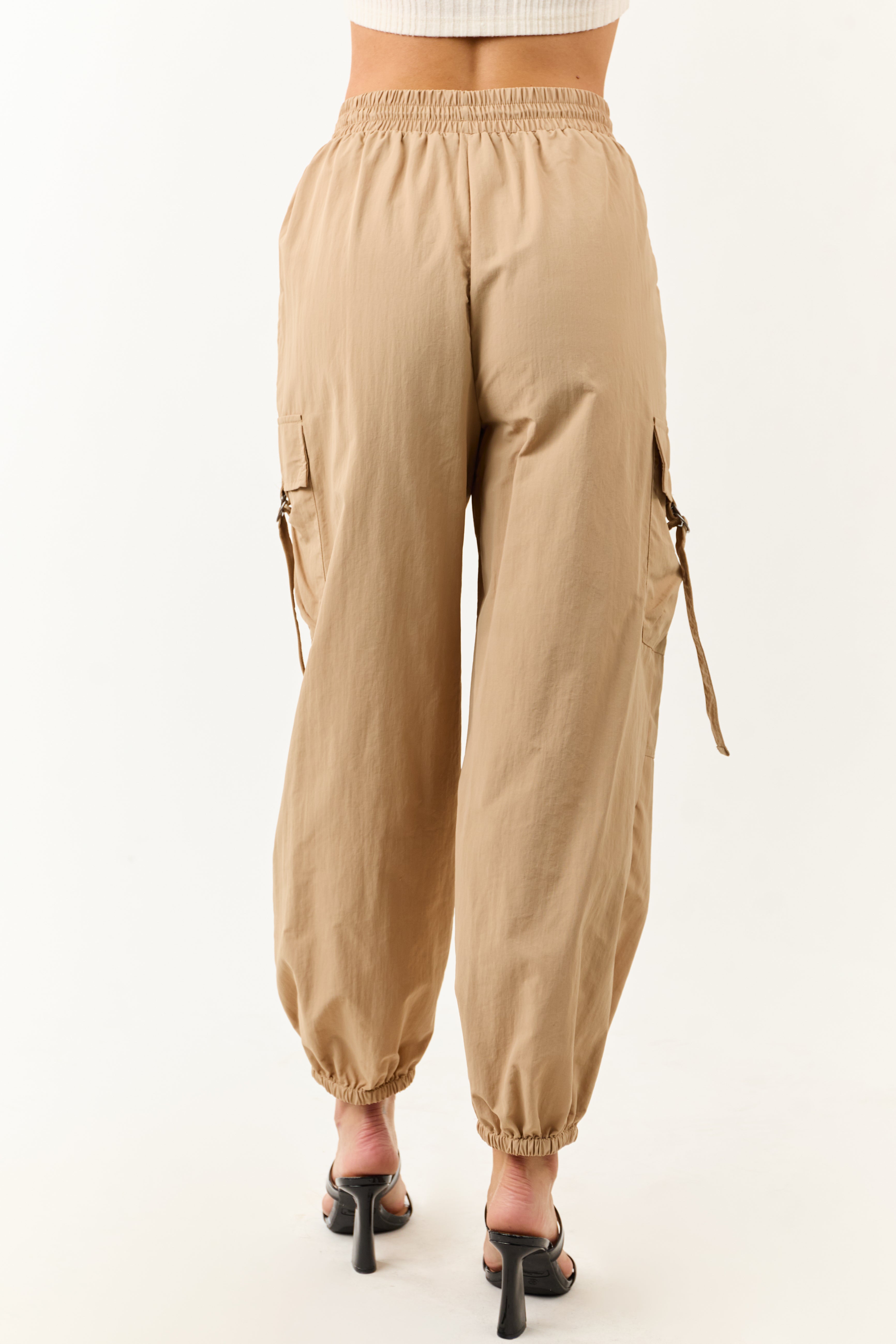 Sand Drawstring Waistband Cargo Jogger Pants