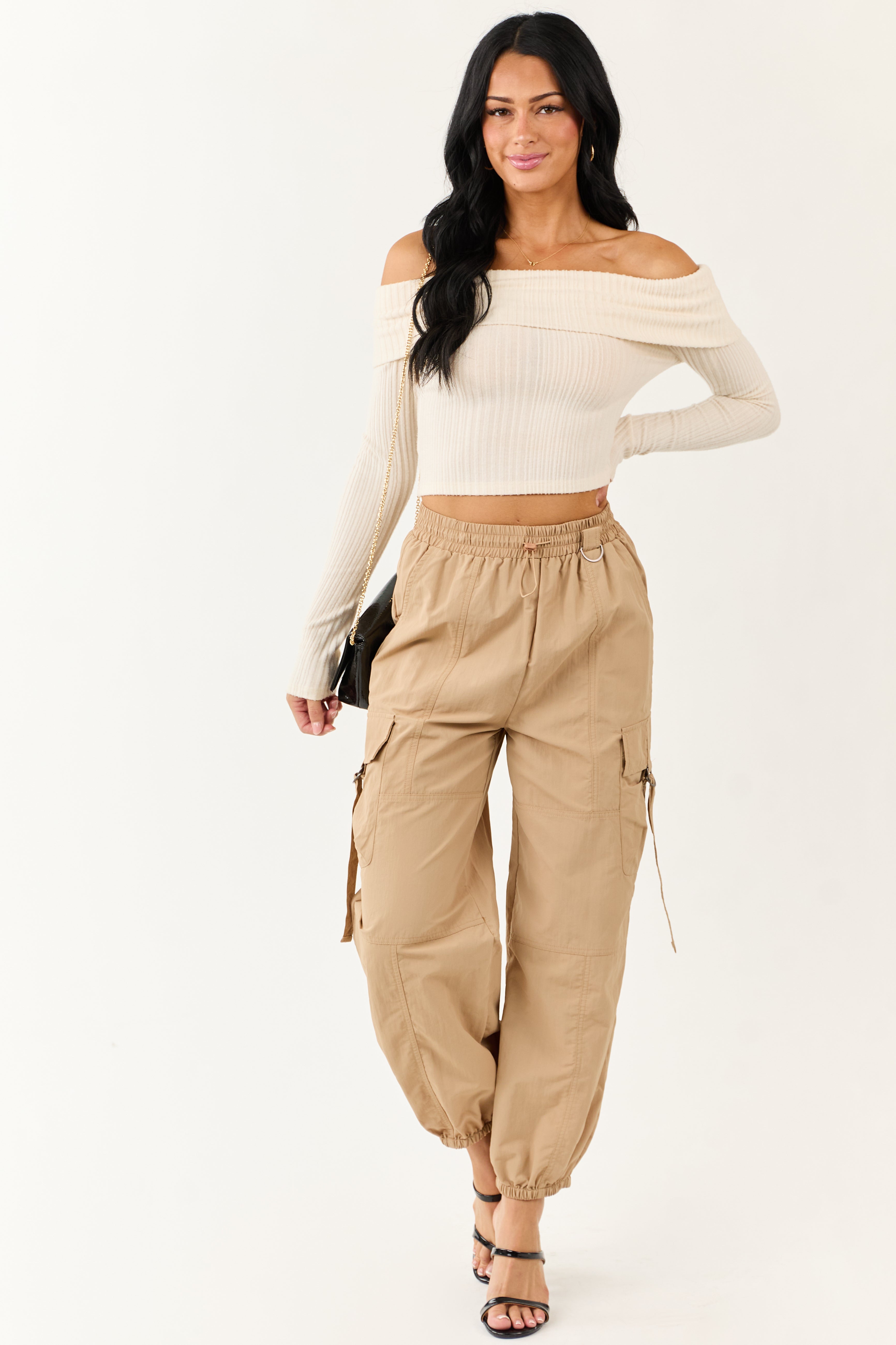 Sand Drawstring Waistband Cargo Jogger Pants