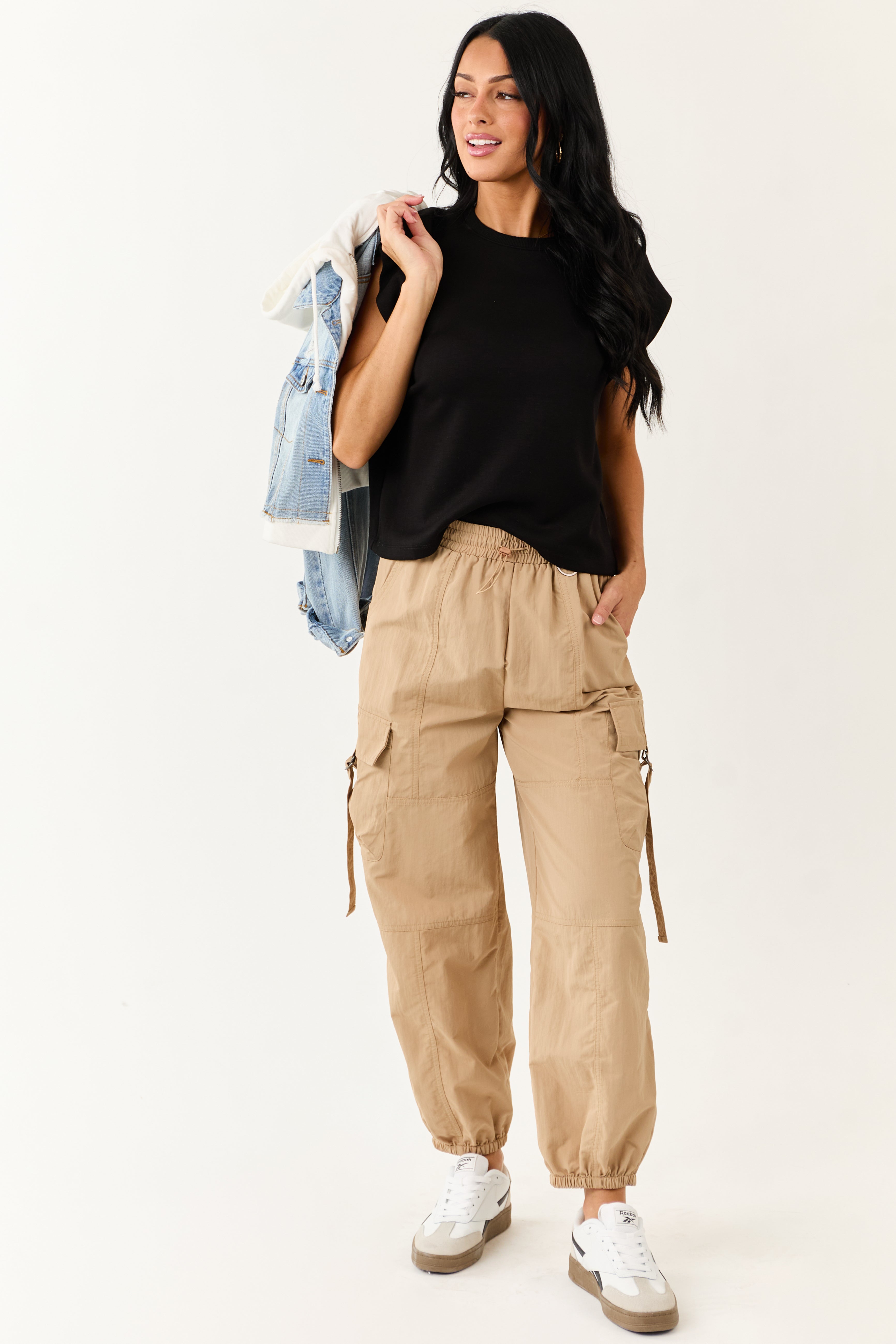 Sand Drawstring Waistband Cargo Jogger Pants