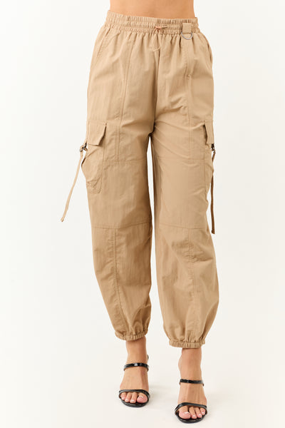 Sand Drawstring Waistband Cargo Jogger Pants
