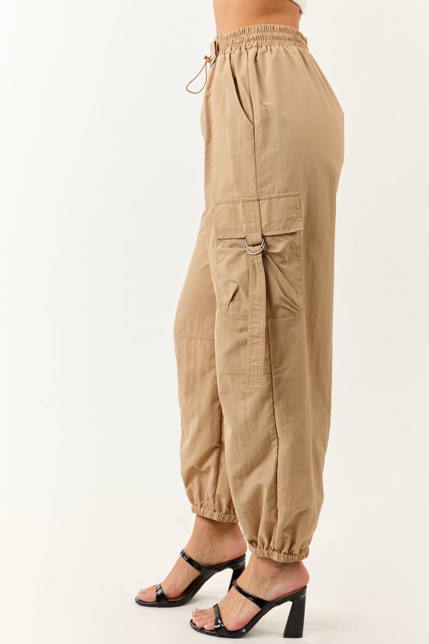 Sand Drawstring Waistband Cargo Jogger Pants