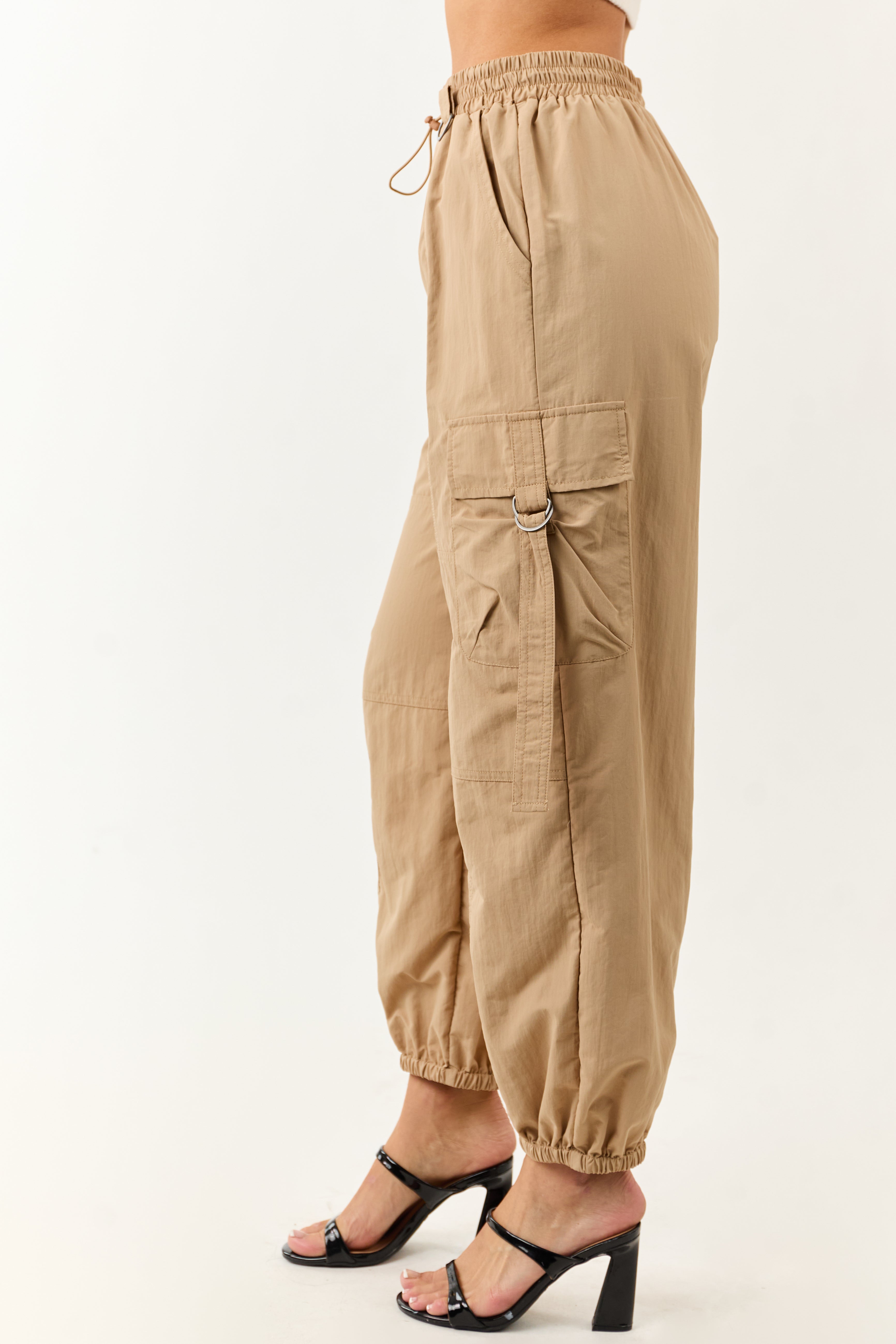 Sand Drawstring Waistband Cargo Jogger Pants