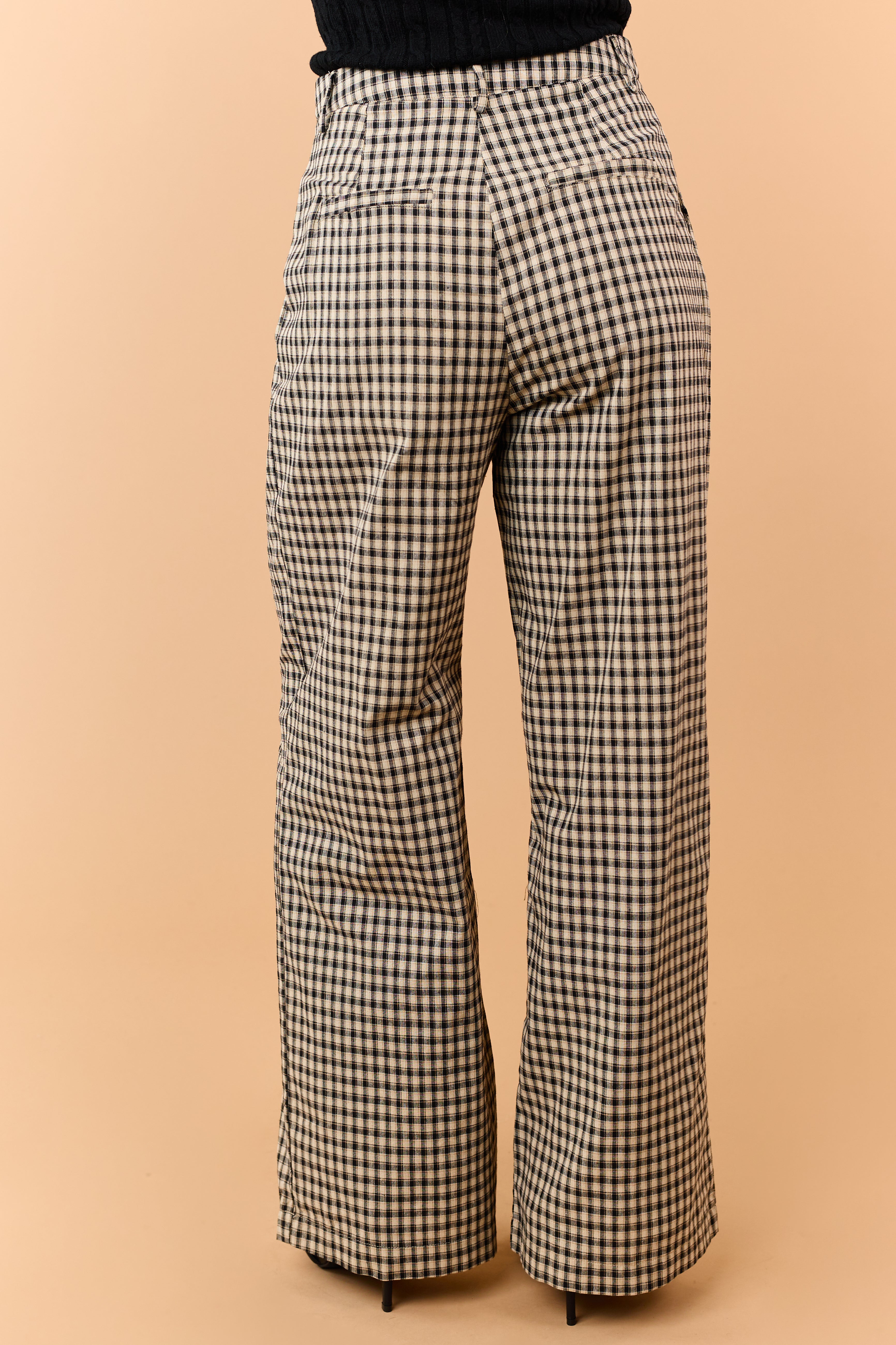 Sand Gingham Pleated Relaxed Wide Leg Pants | Lime Lush Boutique
