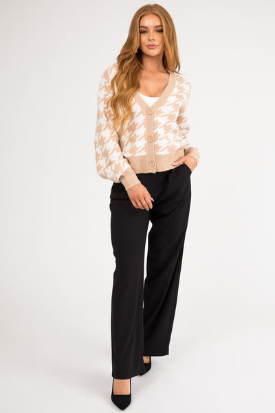 Sand Houndstooth Button Down Cardigan