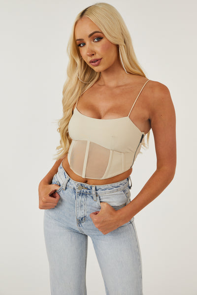 Sand Padded Mesh Corset Tank Top