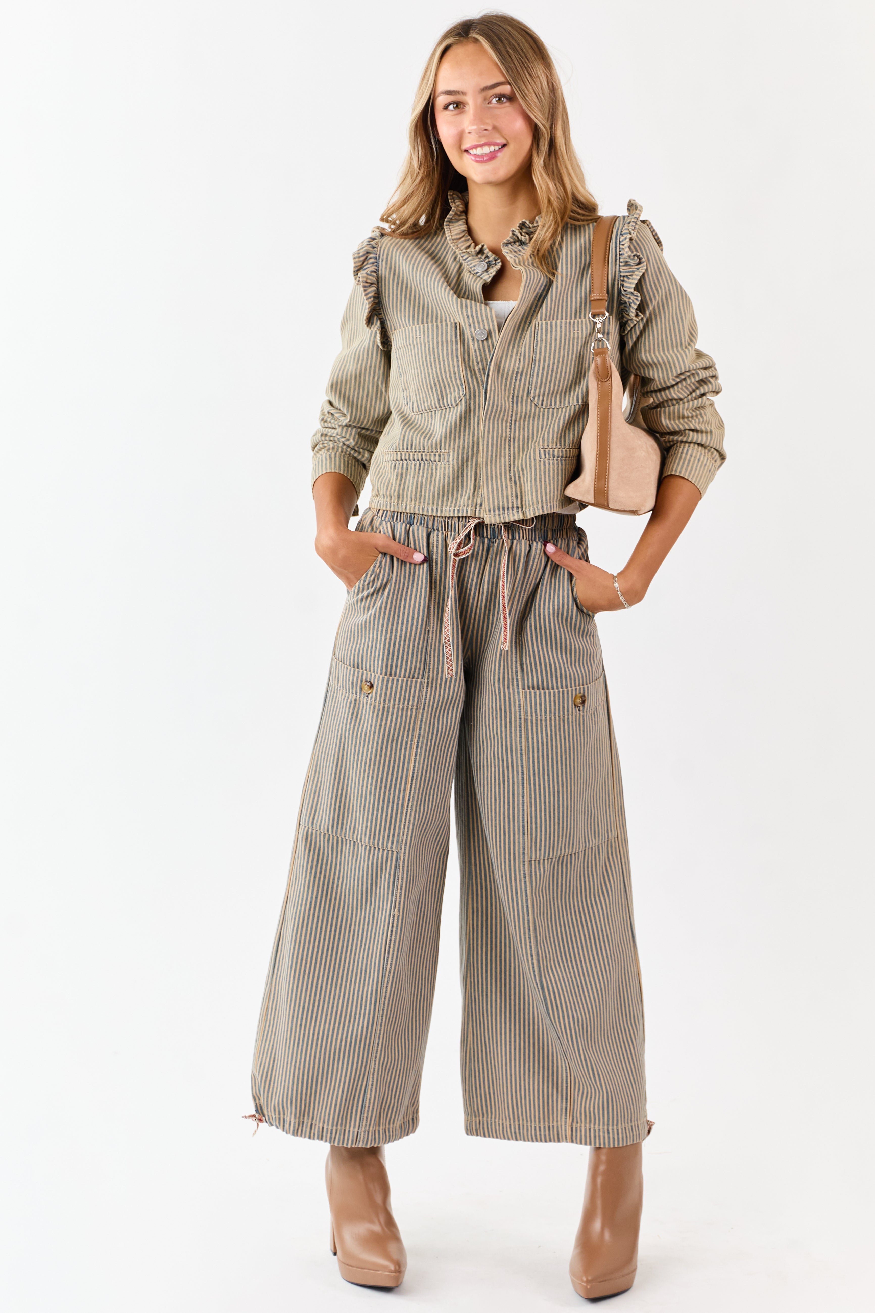 Sand Railroad Striped Denim Hidden Button Up Top