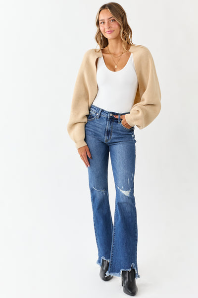 Sand Rib Knit Dolman Sleeve Bolero Shrug Crop Cardigan