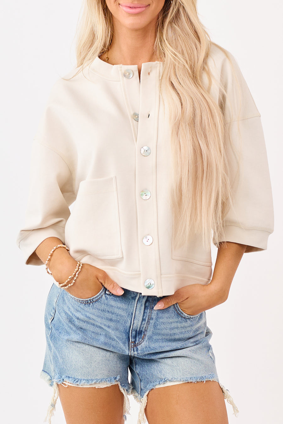 Sand Soft Knit Relaxed Half Sleeve Cardigan