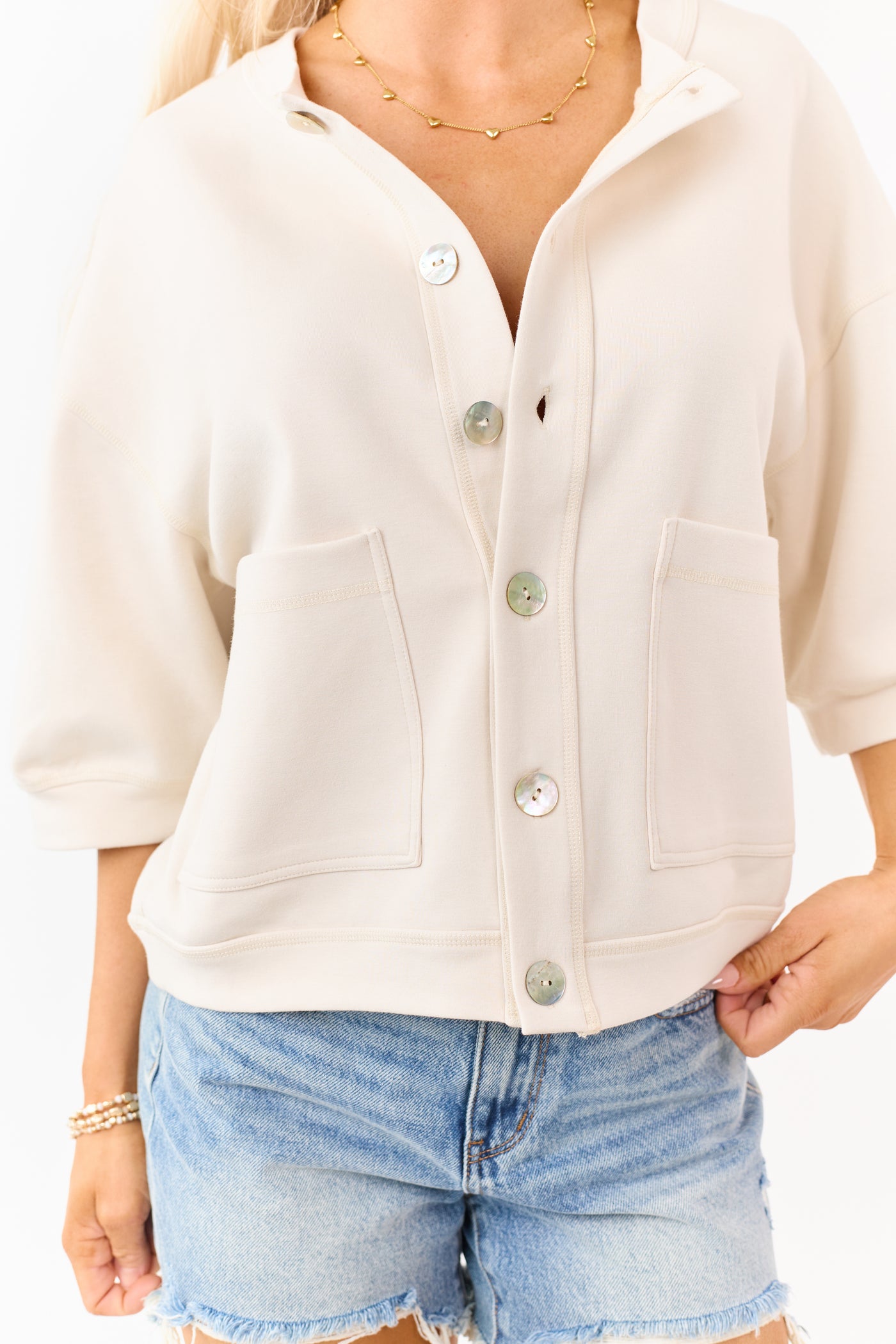 Sand Soft Knit Relaxed Half Sleeve Cardigan