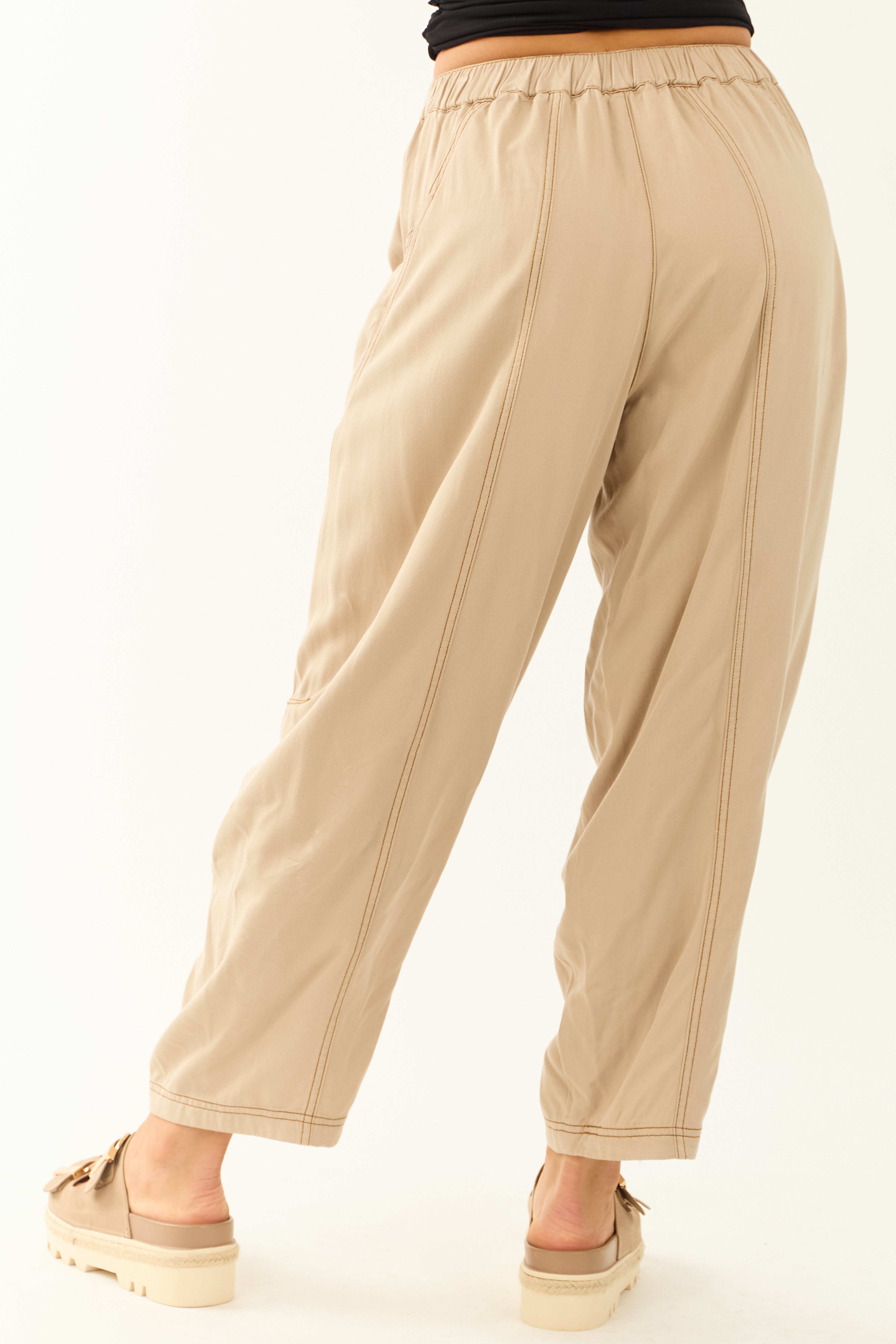 Sand Vintage Washed Soft Lightweight Barrel Pants