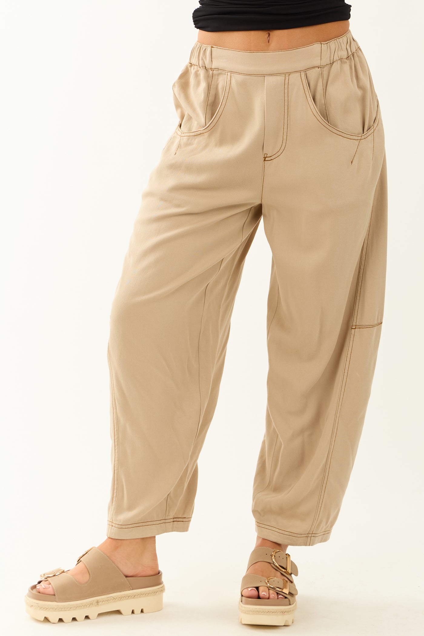 Sand Vintage Washed Soft Lightweight Barrel Pants