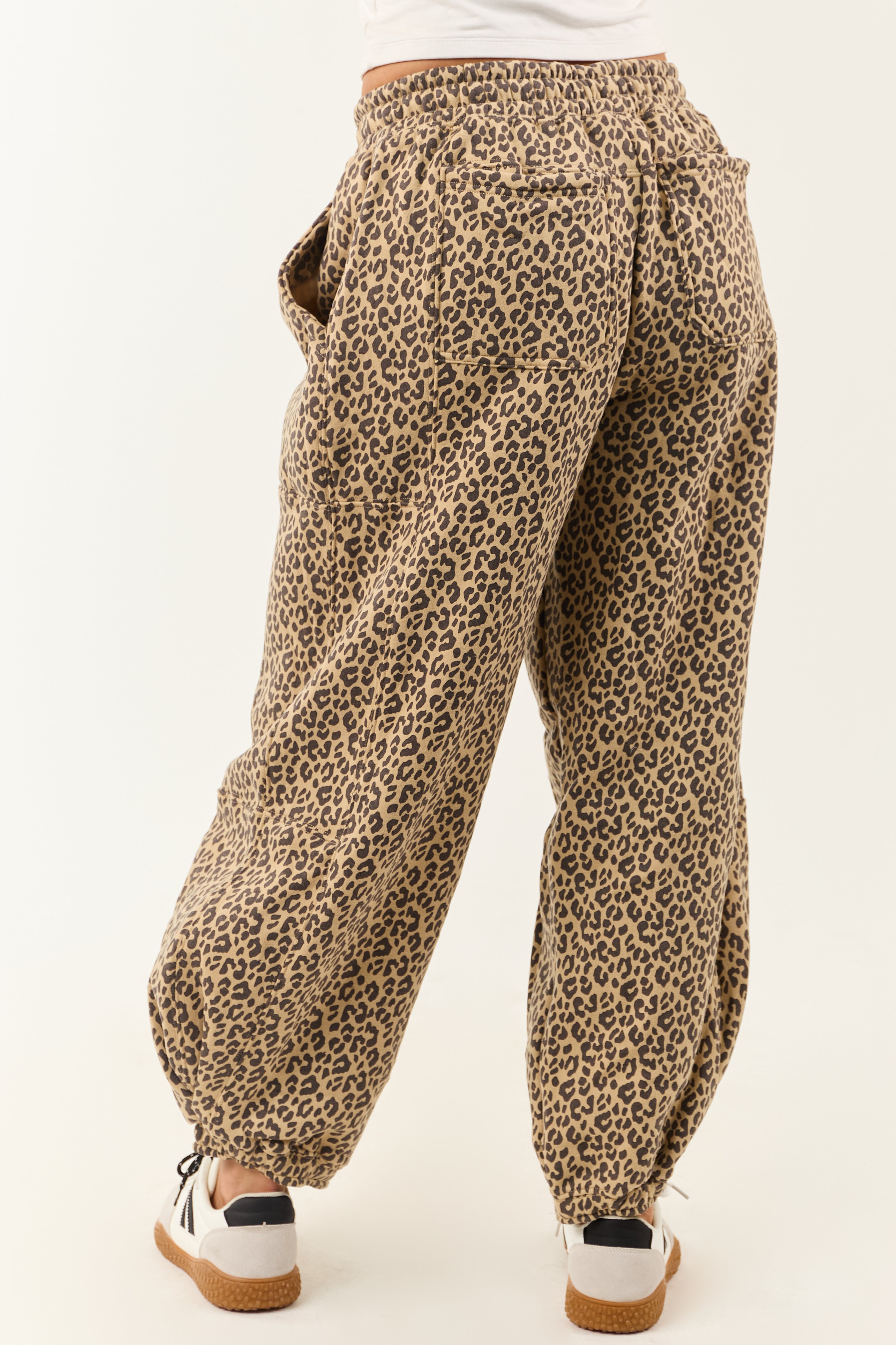 Sand and Walnut Leopard Print Fleece Lined Sweatpants