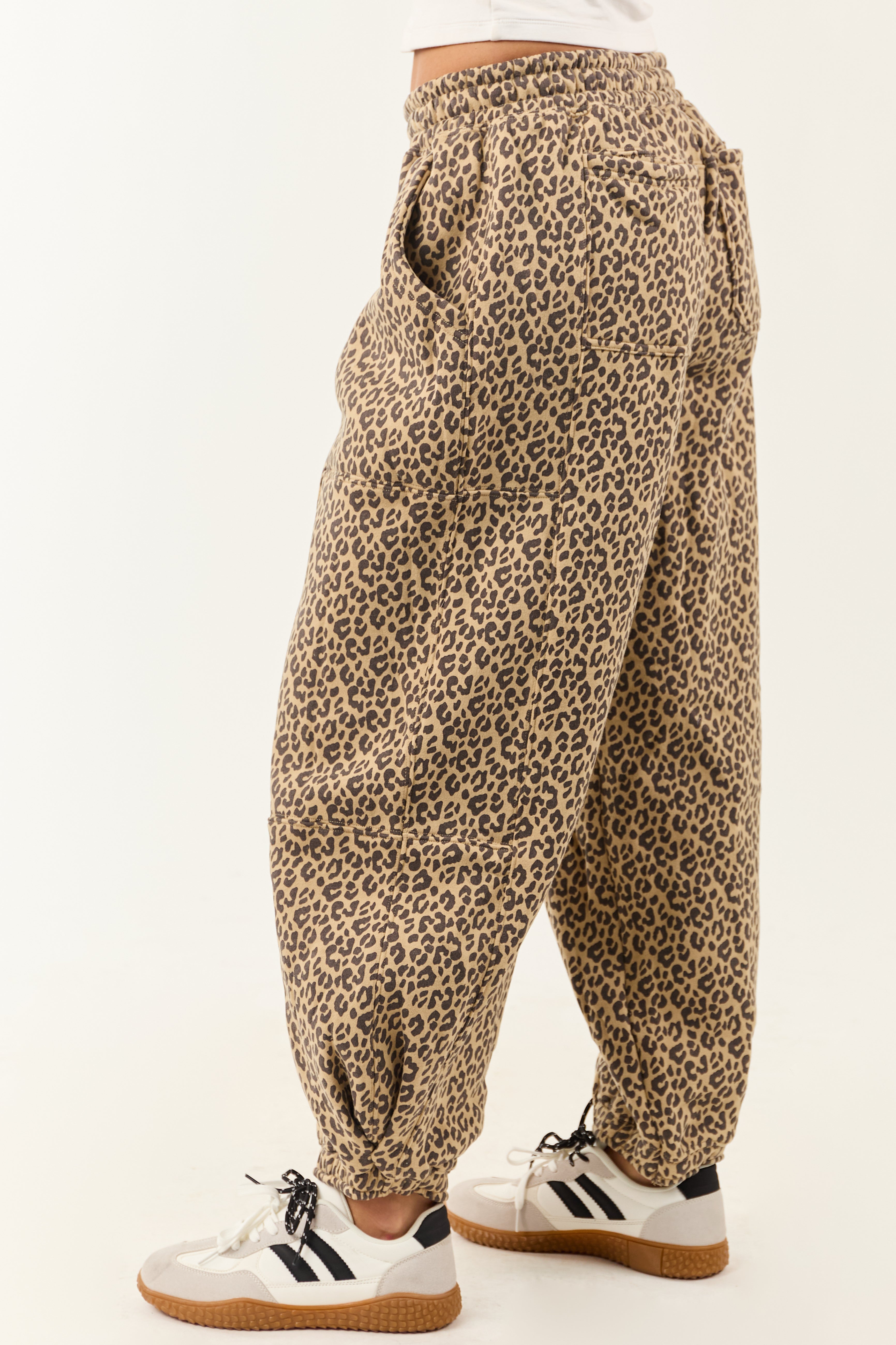 Sand and Walnut Leopard Print Fleece Lined Sweatpants