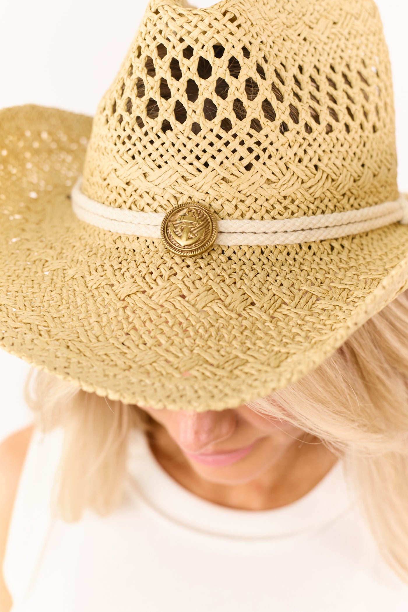 Sand Anchor Pendant Woven Straw Cowboy Hat