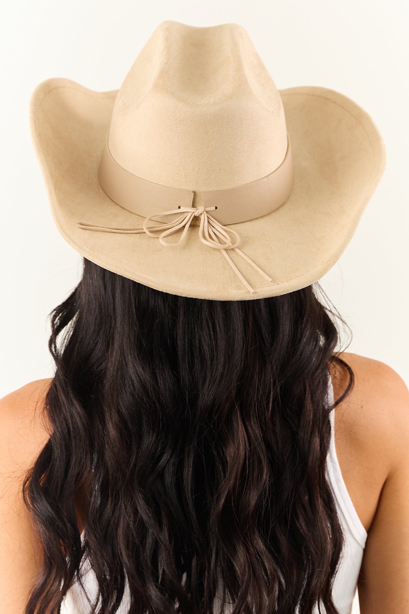 Sand Faux Suede Studded Pattern Cowboy Hat