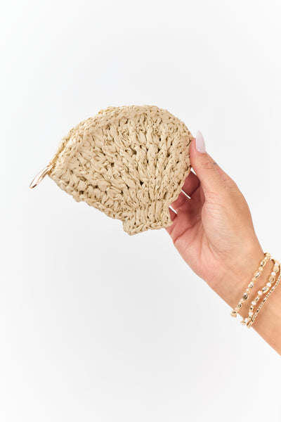 Sand Raffia Woven Seashell Coin Purse