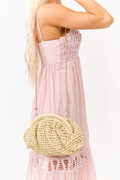 Sand Woven Chain Strap Shoulder Bag
