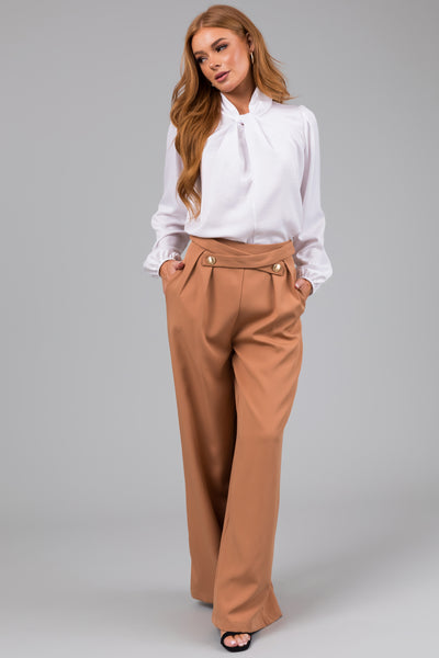 Sandstone Criss Cross Button Wide Leg Pants