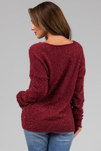 Sangria Textured V-Neck Lightweight Sweater