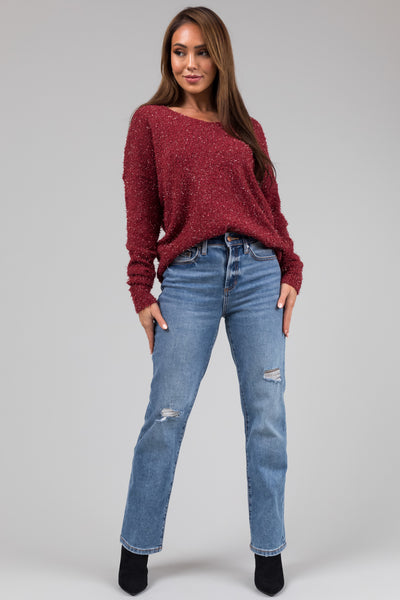 Sangria Textured V-Neck Lightweight Sweater