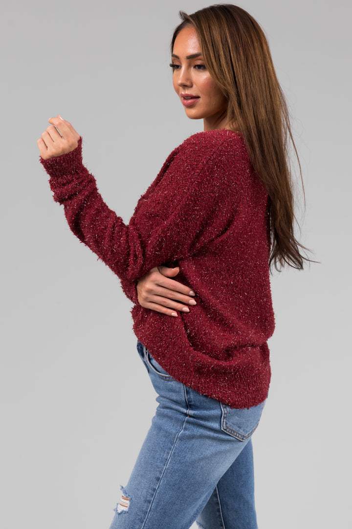 Sangria Textured V-Neck Lightweight Sweater
