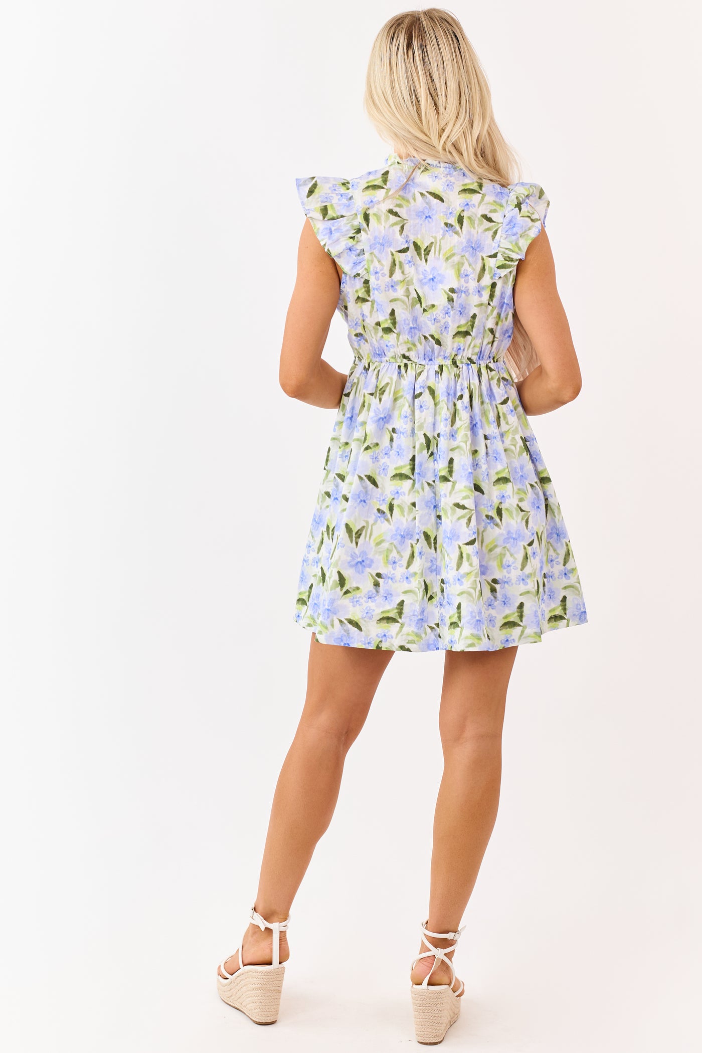Sapphire Cotton Floral Print Ruffle Trim Mini Dress