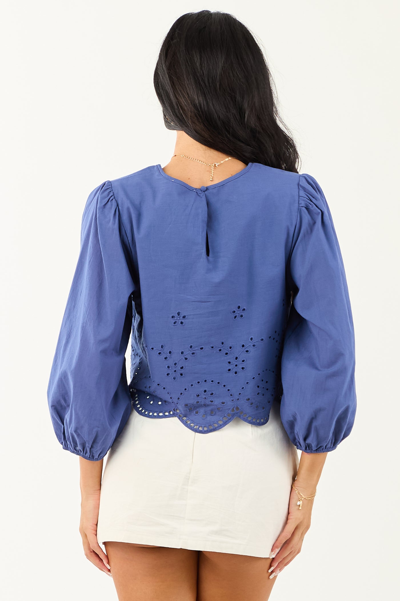 Sapphire Eyelet Long Sleeve Cotton Crop Top