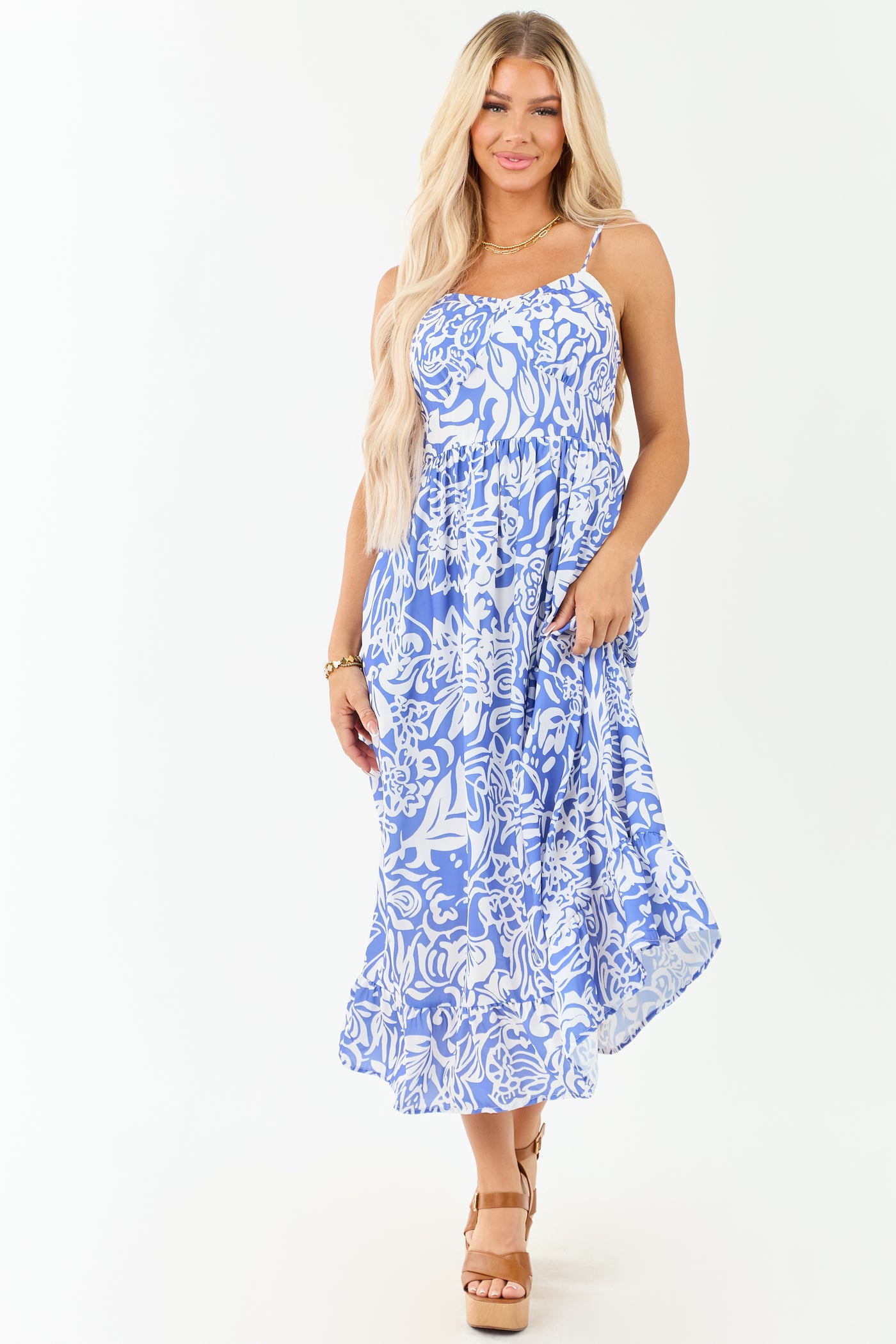Sapphire Floral Print Sleeveless Maxi Dress