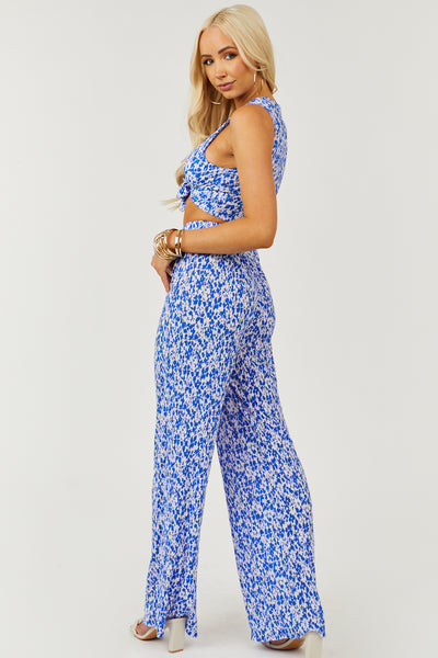Sapphire Floral Tie Top and Wide Leg Pants Set