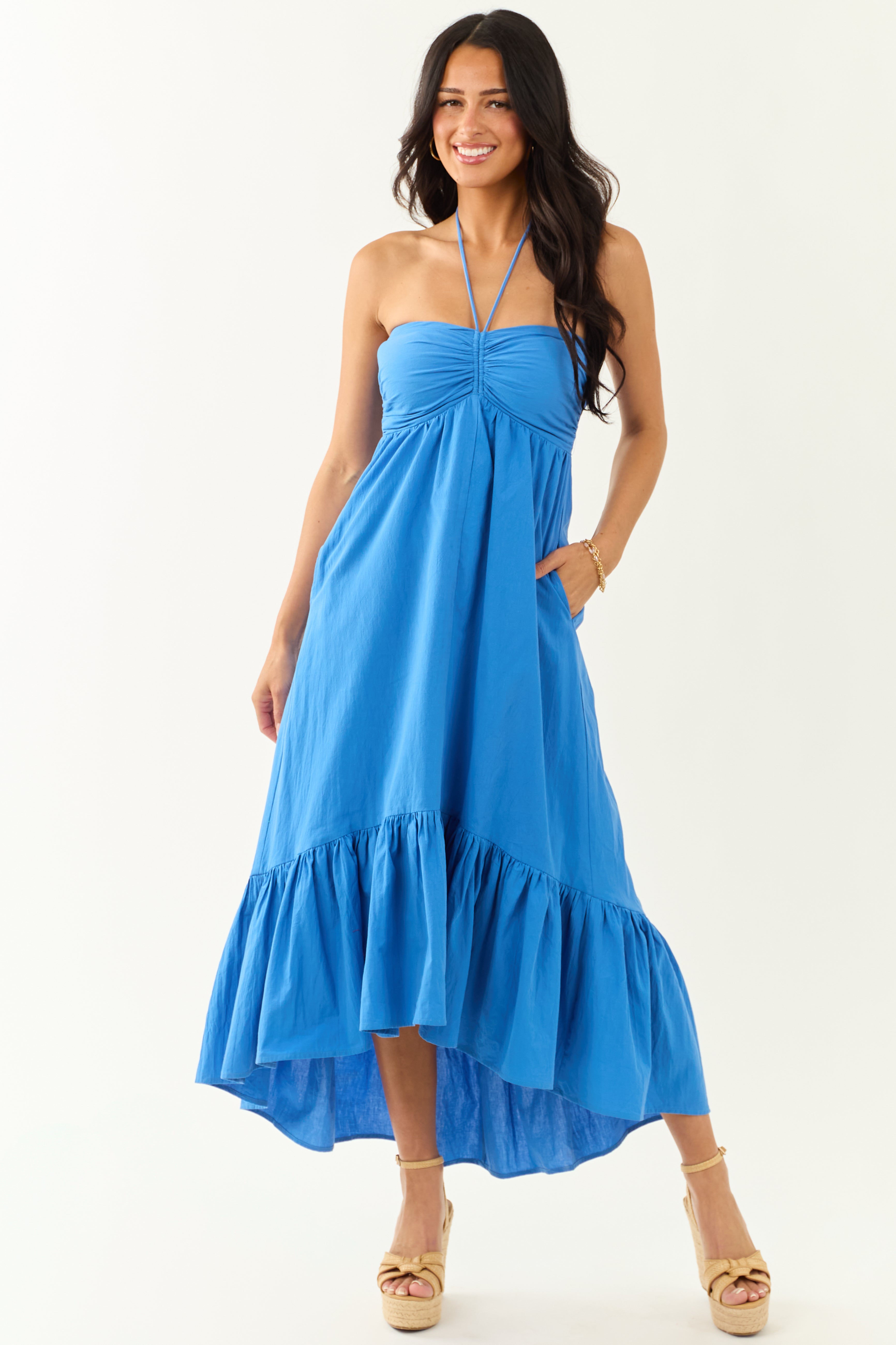 Sapphire Halter Neck Cotton Babydoll Maxi Dress