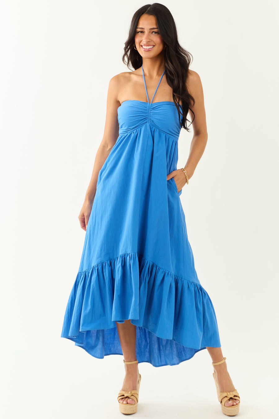 Sapphire Halter Neck Cotton Babydoll Maxi Dress