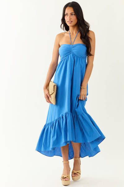 Sapphire Halter Neck Cotton Babydoll Maxi Dress