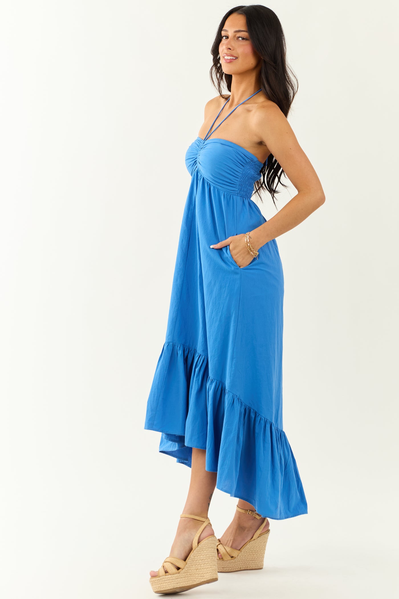 Sapphire Halter Neck Cotton Babydoll Maxi Dress