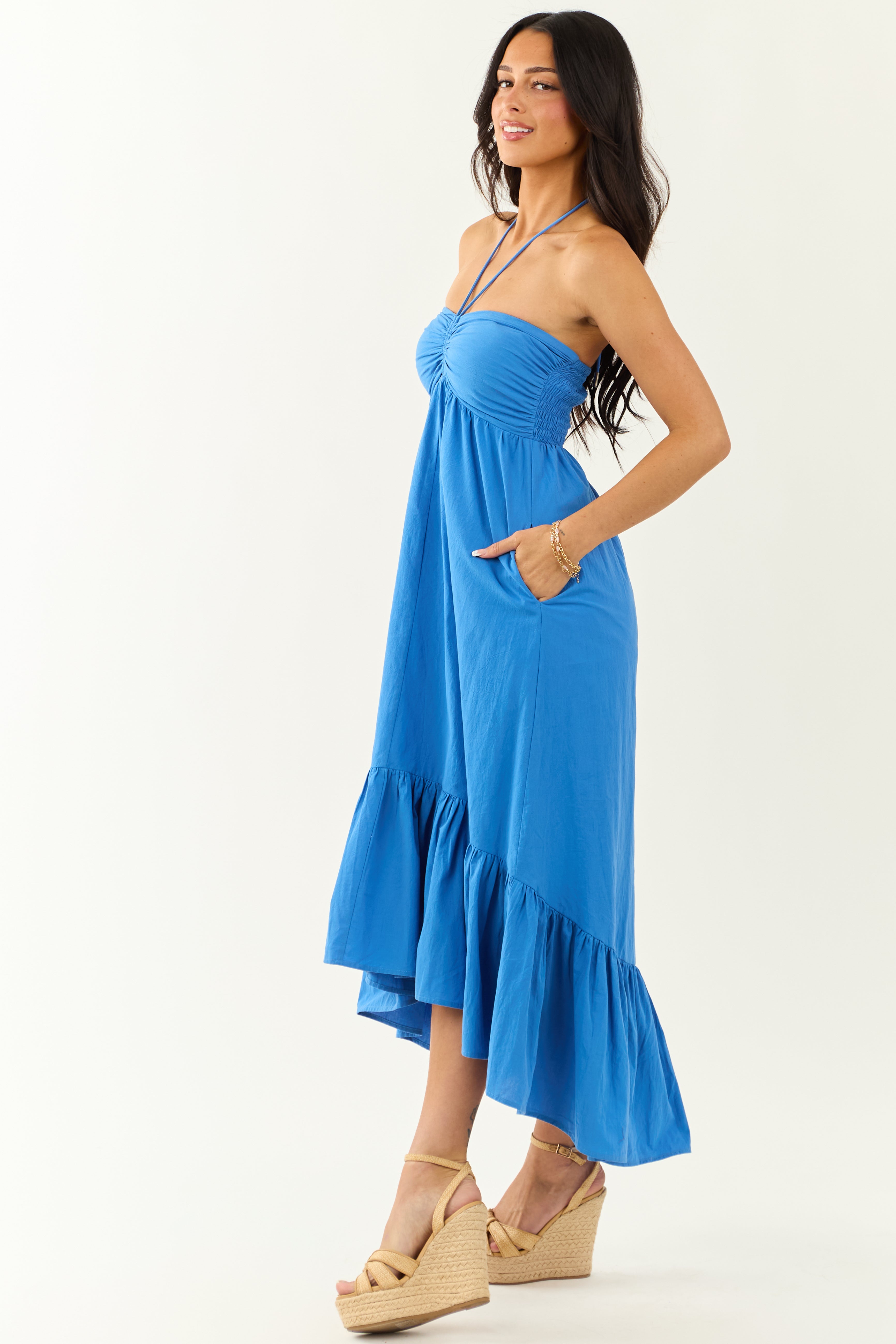 Sapphire Halter Neck Cotton Babydoll Maxi Dress