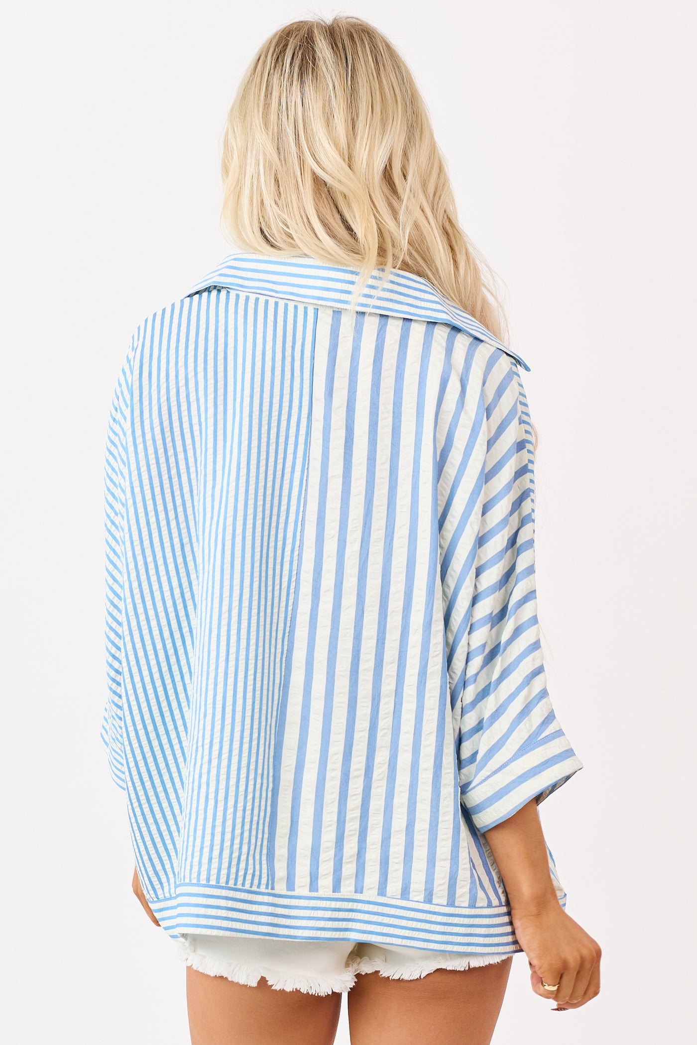 Sapphire Mixed Stripe Button Down Relaxed Top