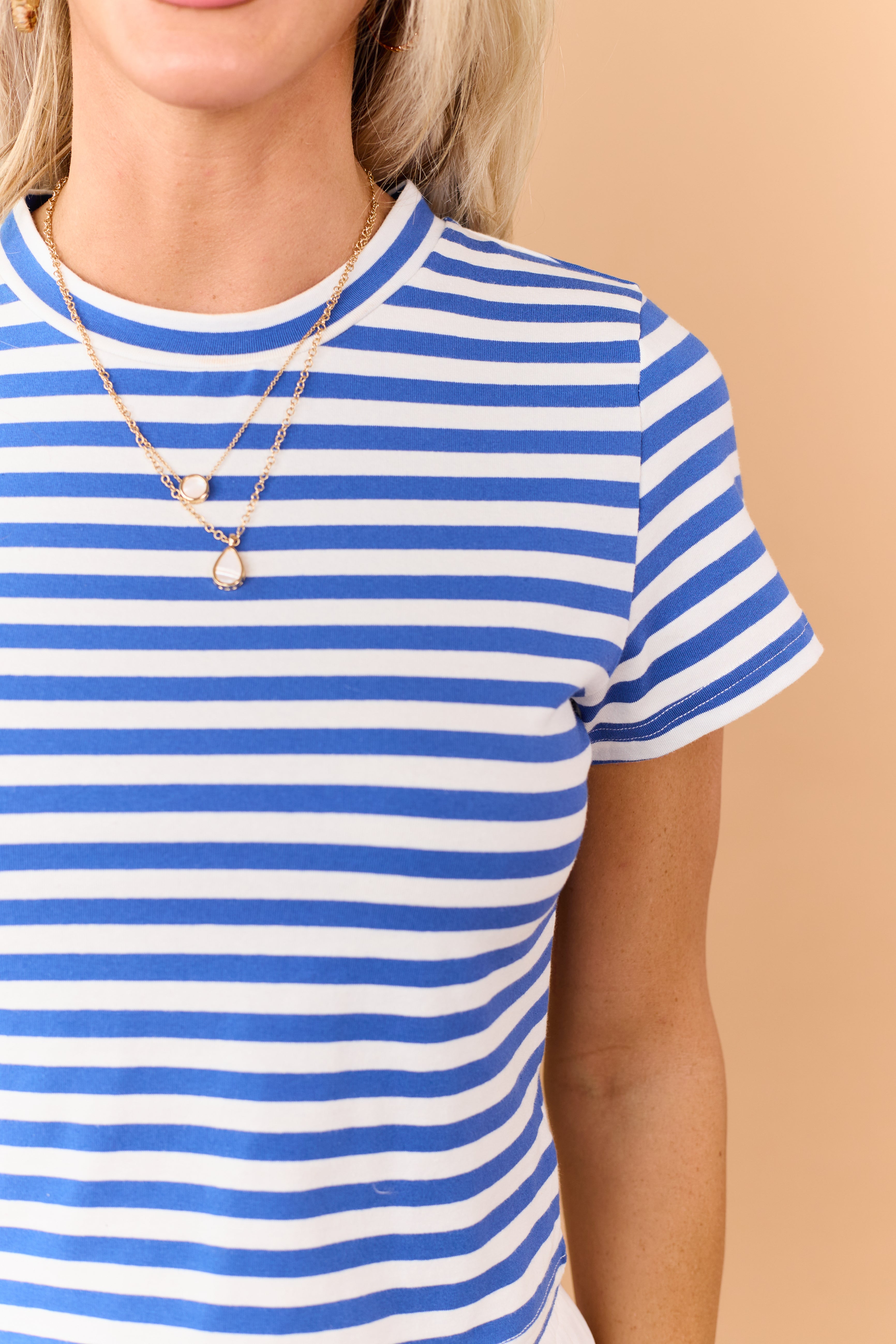 Sapphire Striped Cropped Short Sleeve Cotton Tee