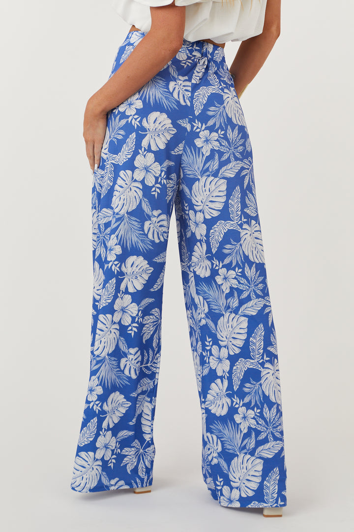 Sapphire Tropical Print Palazzo Knit Pants