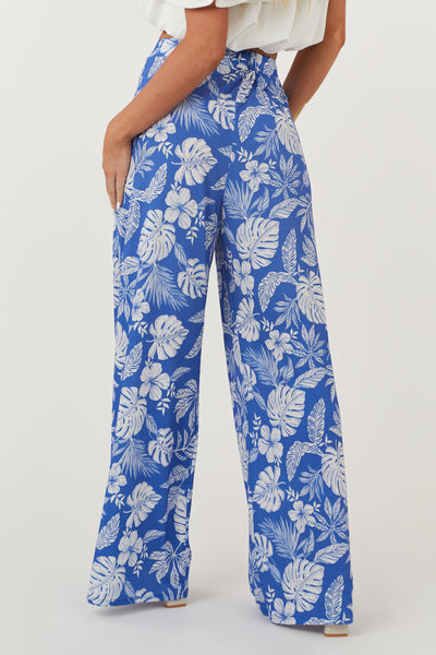 Sapphire Tropical Print Palazzo Knit Pants