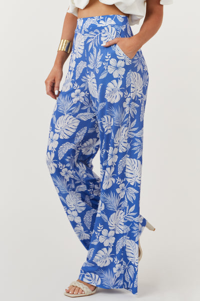 Sapphire Tropical Print Palazzo Knit Pants