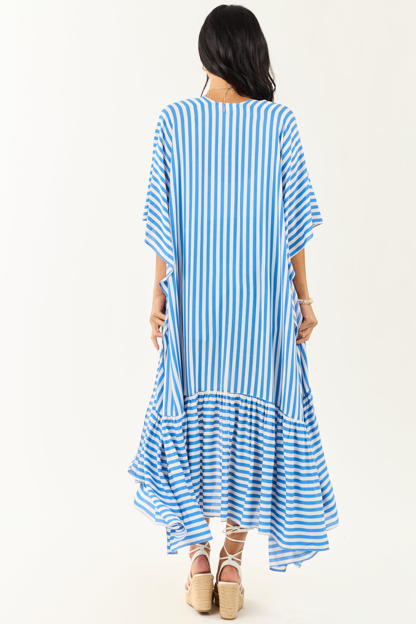 Sapphire and Ivory Striped Relaxed Duster Cardigan