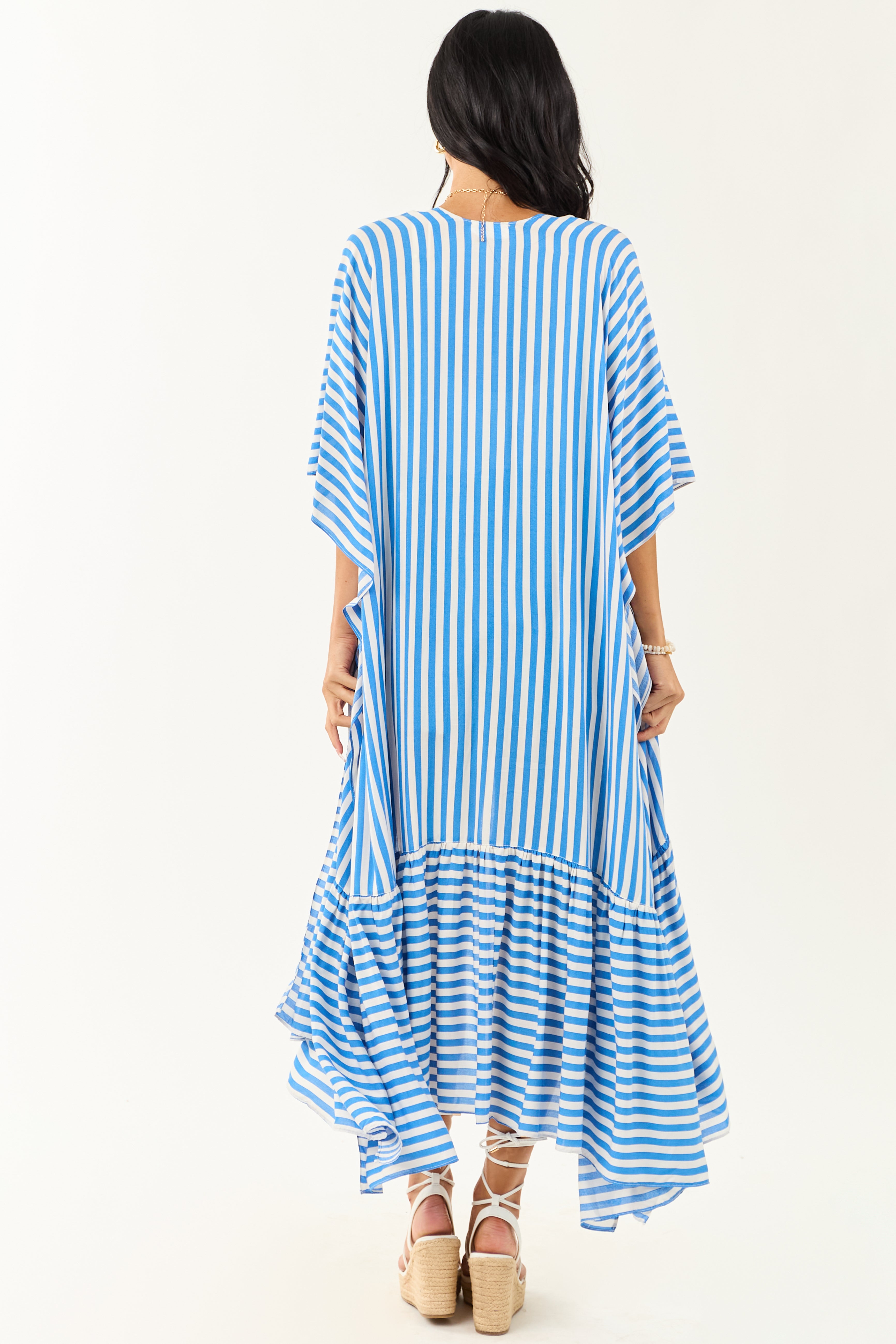 Sapphire and Ivory Striped Relaxed Duster Cardigan