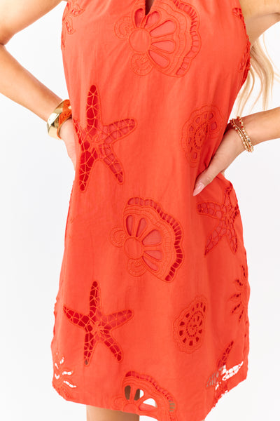 Scarlet Coastal Eyelet Lace Mini Shift Dress