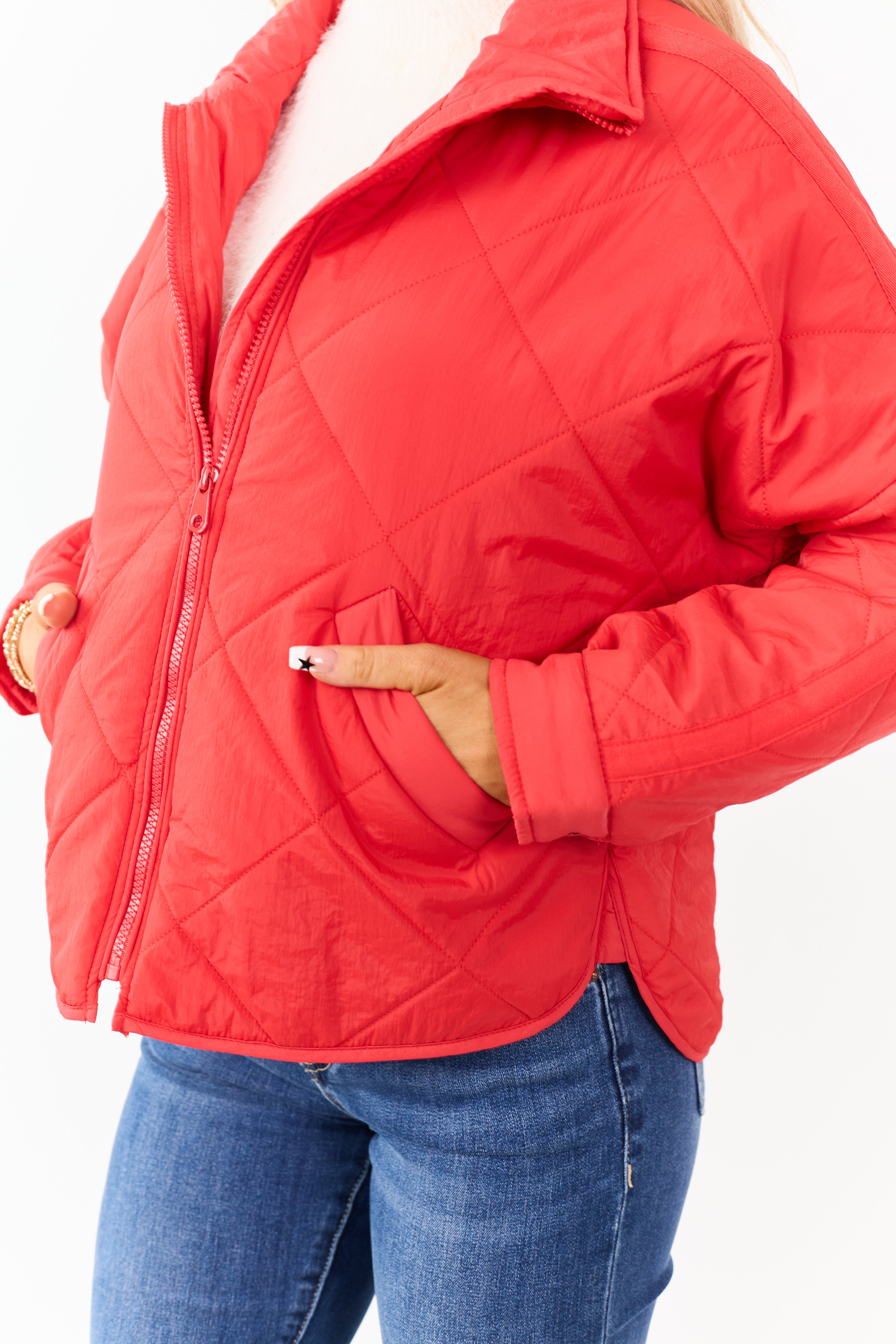 Scarlet Collared Zip Up Quilted Puffer Jacket